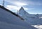 Zermatt Matterhorn glacier sunset view with railway mountain winter snow landscape Swiss Alps light