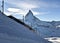 Zermatt Matterhorn glacier sunset view with railway mountain winter snow landscape Swiss Alps light