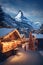 Zermatt, Switzerland. Abastract image of a Christmas Market, Matterhorn Mountain in Alps