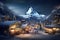 Zermatt, Switzerland. Abastract image of a Christmas Market, Matterhorn Mountain in Alps, AI generative
