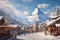 Zermatt, Switzerland. Abastract image of a Christmas Market, Matterhorn Mountain in Alps, AI generative