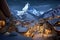 Zermatt, Switzerland. Abstract image of a Christmas Market, Matterhorn Mountain in Alps