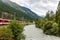 Zermatt, Switzerland - August 11, 2019 Swiss Railway Track Alps Train