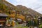 Zermatt, Switzerland-October 21, 2019:The Old Building on Zermatt Bahnhofstrasse street in autumn and rainny day. ,Zermatt is a