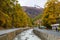 Zermatt, Switzerland-October 21, 2019:The Old Building on Zermatt Bahnhofstrasse street in autumn and rainny day. ,Zermatt is a