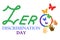 Zero discrimination day, banner with inscription, hands, rainbow circle and butterflies. Concept of mutual aid, loyalty