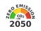 Zero emission by 2050. Carbon neutral. Gauge arrow set to zero.