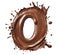 Zero or letter O made with melt chocolate splash isolated on white, top view. Generative AI illustration