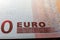 Zero null euro banknote macro depicting recession of EU economics, budget crisis. Copyspace