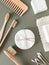 Zero waste care for women`s skin - soap, dry shampoo, cotton buds, wood brush, toothbrushes