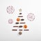 Zero waste christmas tree shape made from natural classic xmas decoration. Square composition, flat lay. Dried orange, twine clew