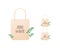 Zero waste ecology concept. Vector flat llustration. Beige bags with green leafs, no plastic and go green text isolated on white.