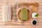 Zero waste flat lay. Bamboo toothbrush, wooden brush on wooden background. Eco products plastic free