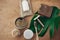 Zero waste flat lay. Natural soap, solid shampoo, metal razor, crystal deodorant, charcoal toothpaste, sponge, bamboo toothbrush,