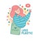Zero waste lifestyle banner. Eco friendly concept with cute girl character. Woman with reusable market bag. Less plastic