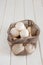 Zero waste shopping textile bag with fresh organic mushrooms. Plastic free. Eco friendly concept.