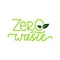 Zero waste sign with lettering and leaves. Vector illustration