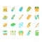 Zero waste swaps handmade flat design long shadow color icons set