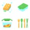 Zero waste swaps handmade flat design long shadow color icons set