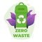 Zero waste text sticker over green trash can with recycling sign.
