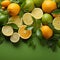 Zesty display Fresh lemons and oranges arranged on vibrant green
