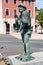 Zeulenroda-Triebes, Germany - July 15, 2023: Carp Piper statue in fountain on Market Square of Zeulenroda, in the district of