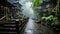 Zhangjiajie Jiangnan Misty Rain Stone Road in Jiangnan Village Houses AI Generative