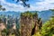 Zhangjiajie National Forest Park. Gigantic quartz pillar mountains rising from the canyon during summer sunny day. Hunan, China