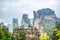 Zhangjiajie National park. Famous tourist attraction in Wulingyuan, Hunan, China. Amazing natural landscape with stone pillars