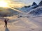 Zhao pass in the Italian Alps in winter at sunset