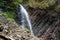 Zhenetskyi Huk waterfall in Carpathians, Gorgany mountains, western Ukraine