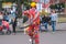 Zhytomyr, Ukraine - September 05, 2015: Clown jumping on unicycle at street