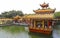 Zidong pleasure boat on the qingping lake at baomo garden, china