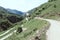 Zig Zag path in the caucasus mountains in Georgia. Dirt road to hiking