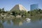 The Ziggurat building and the Sacramento river.