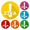 Zika virus alert, icons set with long shadow
