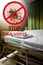 Zika virus. Clean empty sickbed in a hospital ward with stop mos