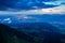 Zilina town in the naght from Mala Fatra mountain. Factory with light. View of the evenig city from the mountains in Slovakia. Mou