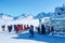 Zillertal Arena ski resort clouds people skiing Mayrhofen in Austria