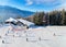 Zillertal Arena ski resort and people skiing Mayrhofen Austria