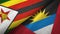 Zimbabwe and Antigua and Barbuda two flags textile cloth, fabric texture