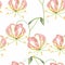 Zimbabwe National Flower glory lily. Summer colorful Hawaiian seamless pattern with tropical plants