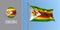 Zimbabwe waving flag on flagpole and round icon vector illustration