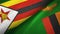 Zimbabwe and Zambia two flags textile cloth, fabric texture