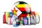Zimbabwean flag with cosmetic bottles, Hair, facial skin and body care products. 3D rendering