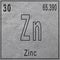 Zinc chemical element, Sign with atomic number and atomic weight