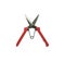 Zinc cutting scissors with red handle plastics. Tools isolated o