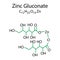 Zinc gluconate in flat style. Chemical formula. Vector illustration. Stock image.