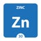 Zink symbol. Sign Zink with atomic number and atomic weight. Zn Chemical element of the periodic table on a glossy white