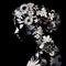 Zinnia Silhouette Vector: Dark White And Black Floralpunk Composition